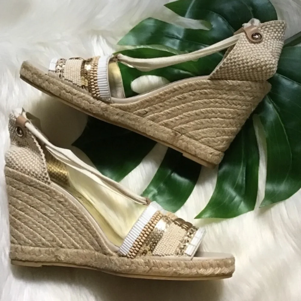 ❤️Donald J. Pliner - Cream Beaded Espadrille Wedge - 9.5